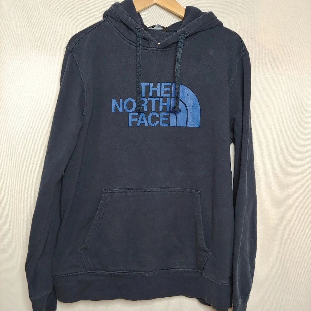 The North‎ Face Dark Blue Hoodie Pullover Sweatshirt Cotton Blend Large L